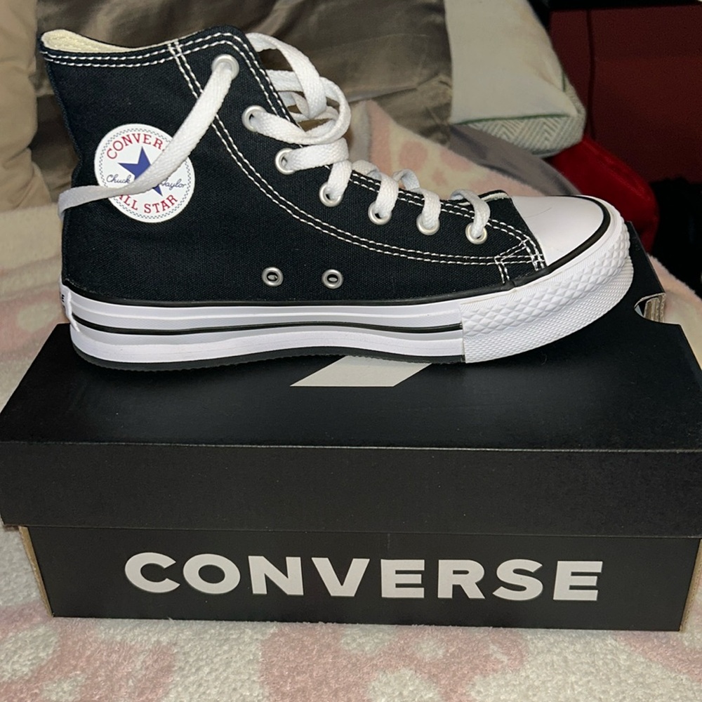 High top platform black and white converse